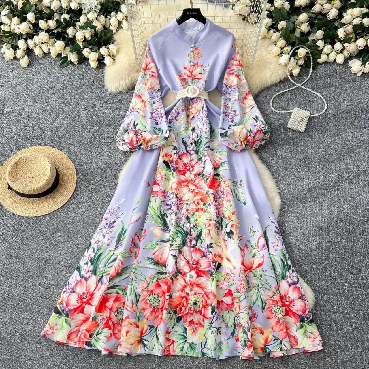 floral high neck maxi dress Floral Print Maxi Dress in Blush Pink With High Neckline| Oh Pretty Blush Pink / L