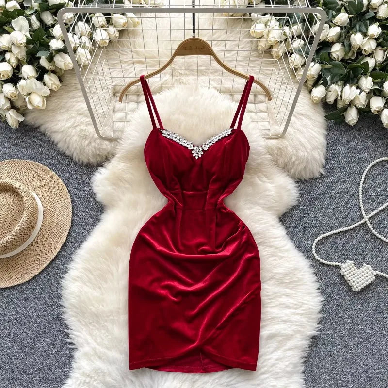 red velvet bodycon mini dress Womens Sexy Elegant Velvet Bodycon Dress with Long Gloves Sleeveless Square Neck Mini Dress for Cocktail Evening Wedding Party Burgundy / M