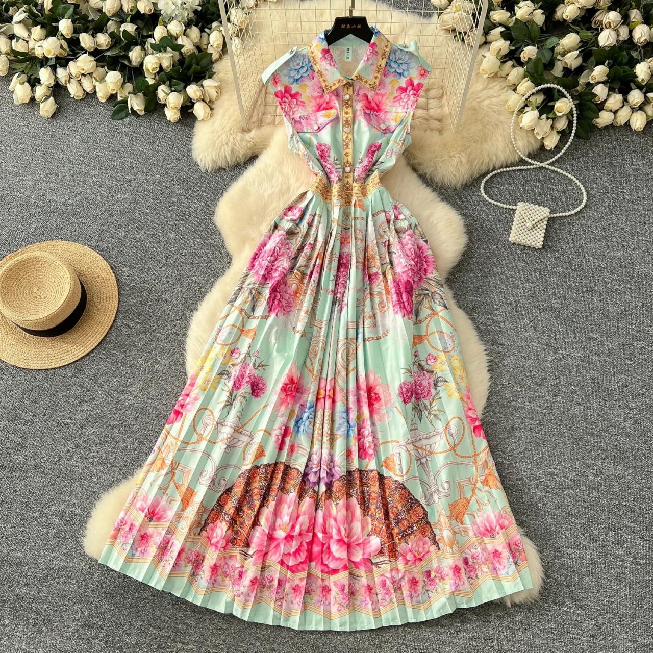 Floral Sleeveless Maxi Dress With Belted Waist on Luulla