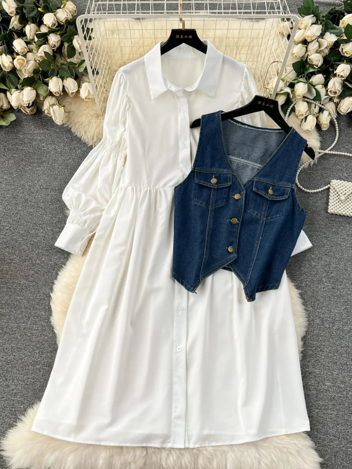 white dress denim vest Versatile Denim Vest Over White Shirt Dress