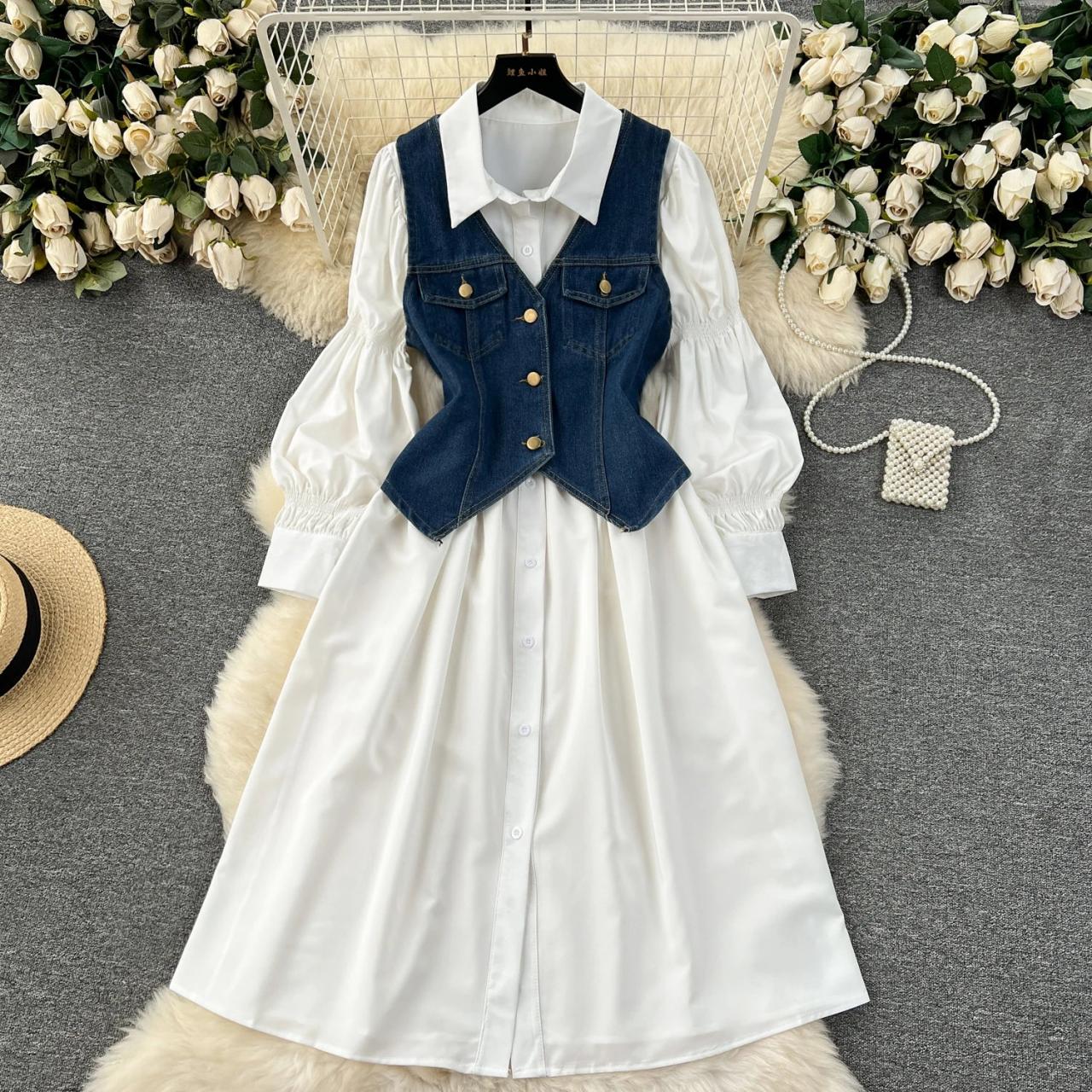 Versatile Denim Vest Over White Shirt Dress