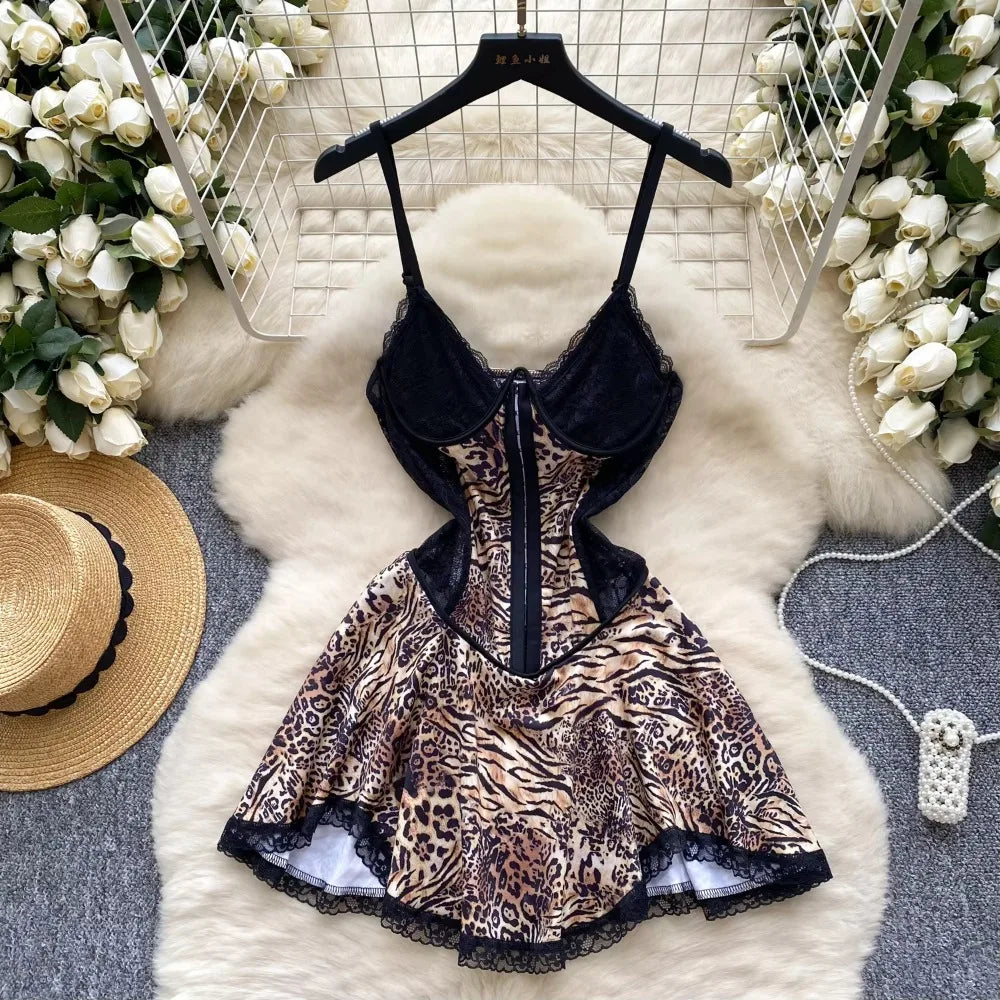 leopard corset dress Print Mini  Sexy Clubwear modern profile Corsety Off Shoulder Pencil Shapewear