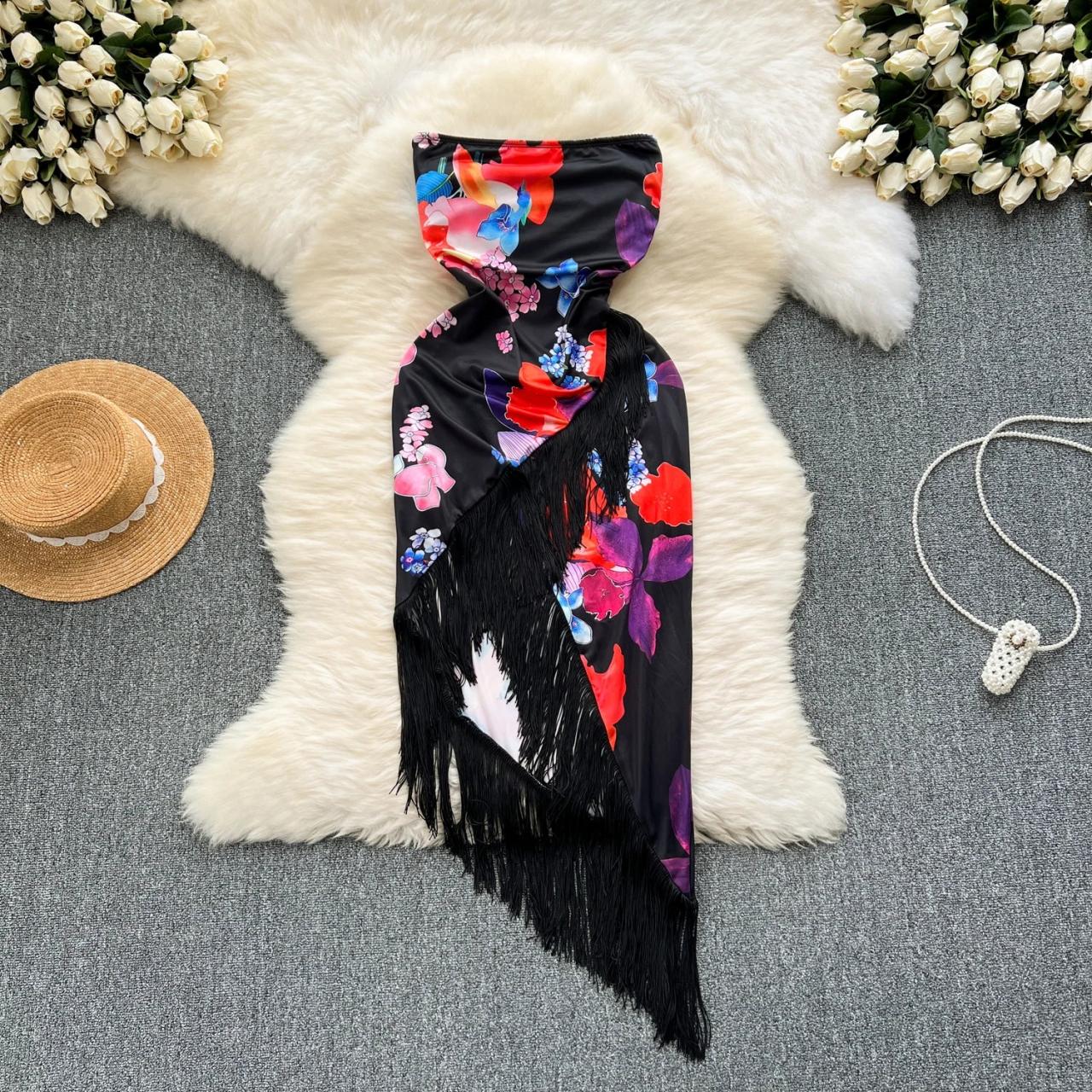 Floral Print Fringe Summer Beach Sarong Wrap on Luulla