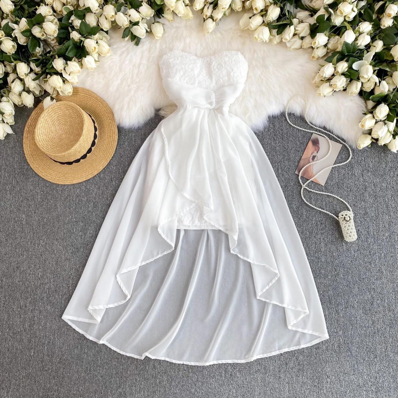 sachin and babi light blue dress Strapless White High-low Chiffon Lace Dress on Luulla