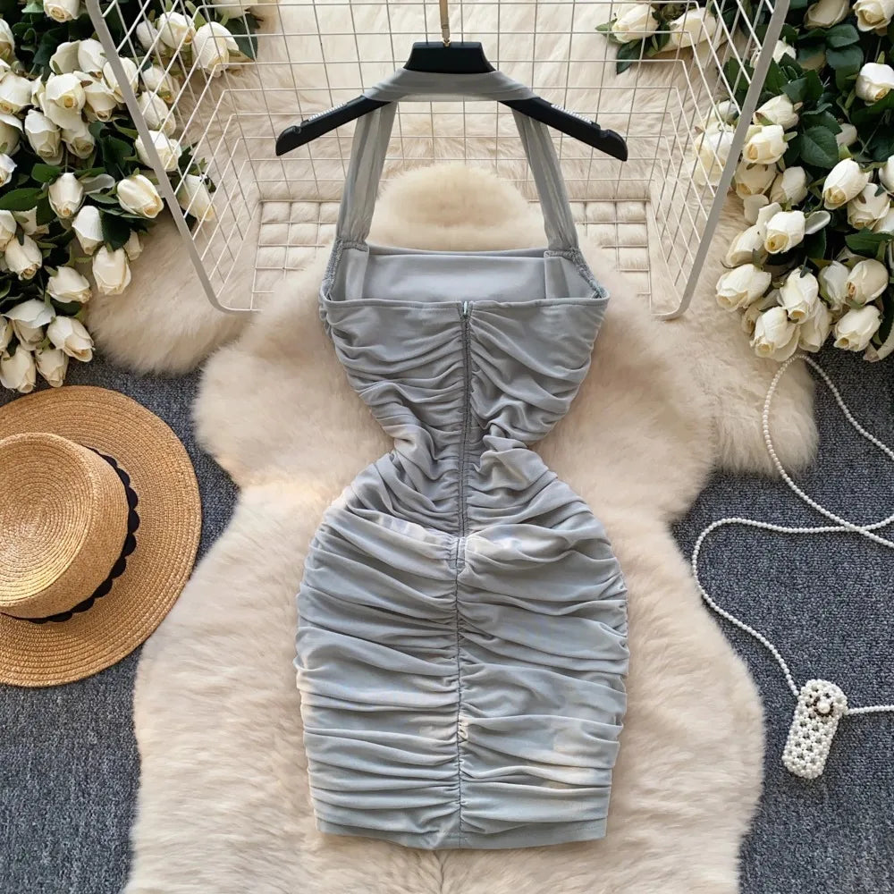 halter collared dress Casandra Collared Halter Faux-Layer Mini Dress