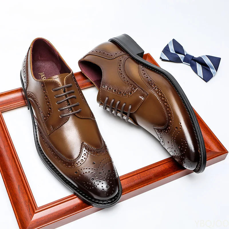 Mens Leather Brogue Lace-up Formal Dress Shoes on Luulla