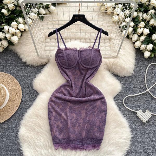Lace Bodycon Lilac Dress With Adjustable Straps on Luulla